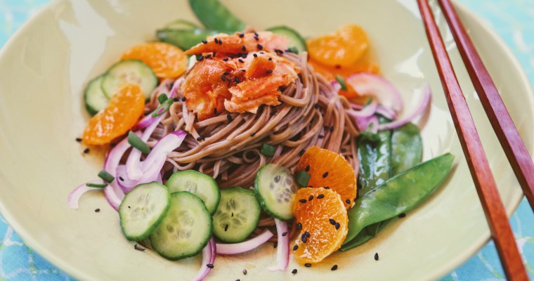 Cold Soba Noodle Salad with Miso Salmon